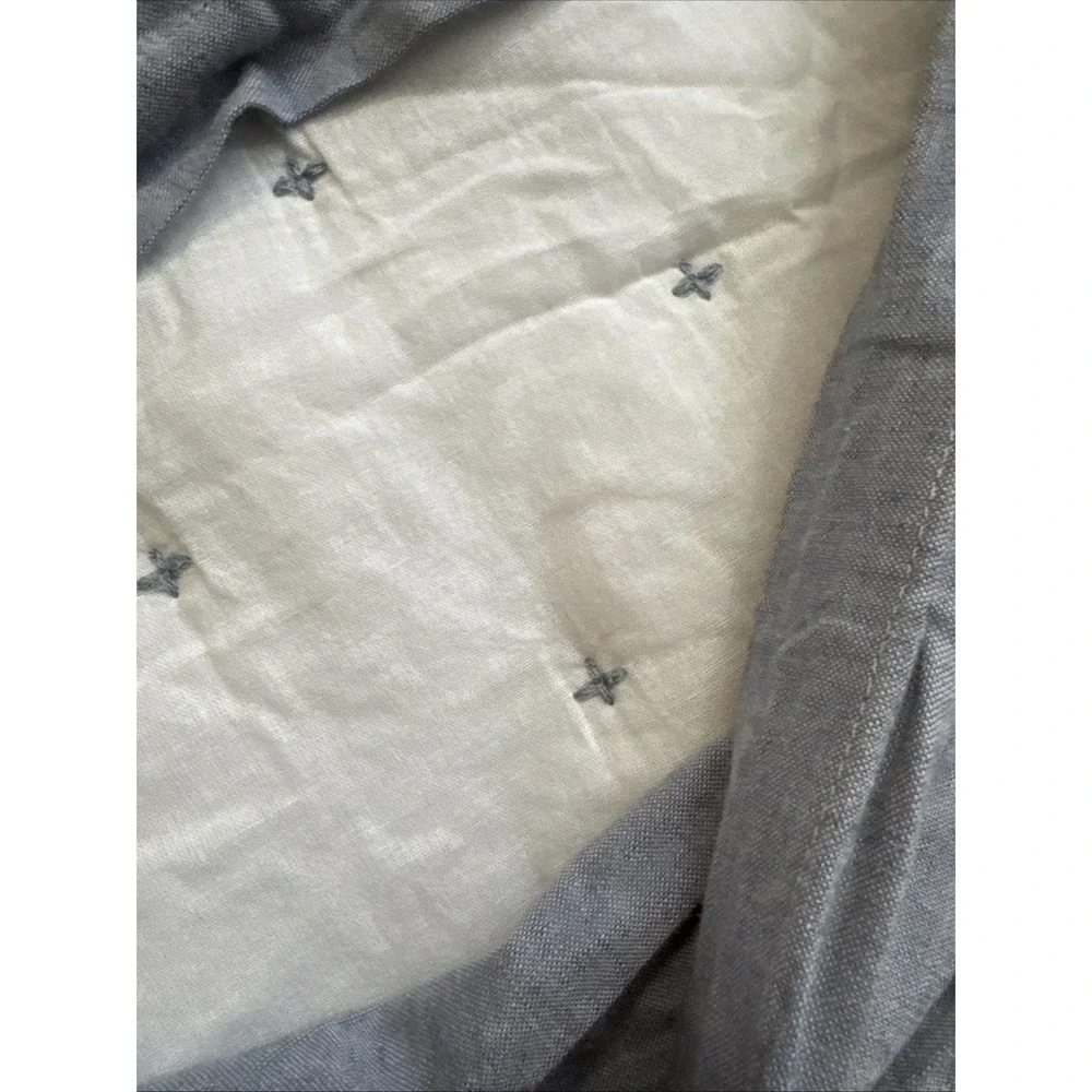 Pottery Barn Belgian Linen Quilted King Sham Ruffle Edge Chambray Blue NWOT